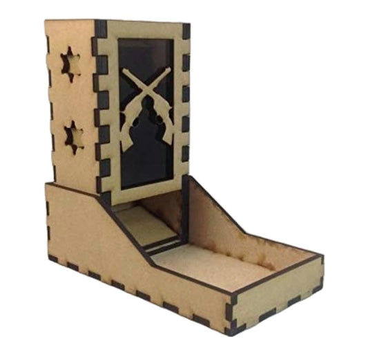 Pistols Guns Dice Tower v2 Smoke Acrylic Window Laser Cut MDF RPG Games