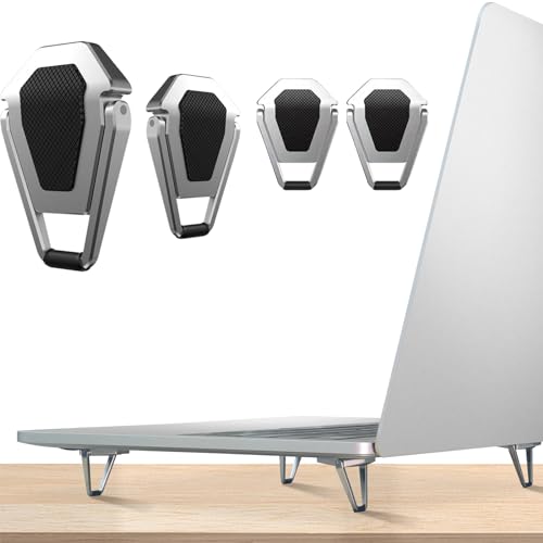 Laptop Stand Portable,Mini Invisible Laptop keyboard Riser for 12-20"Laptop | Portable laptop feet made of zinc alloy, Ergonomic Laptop keyboard Stand Cooling,mini design, stable lifting support,4pcs - color: Silver-4