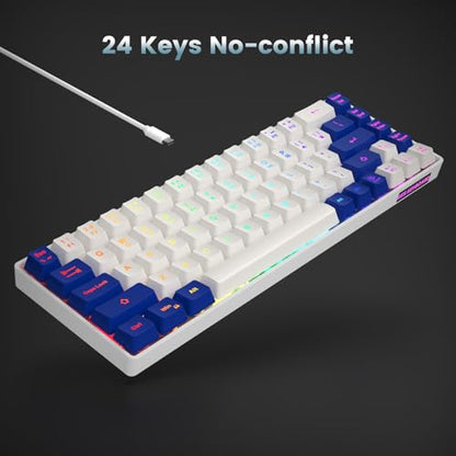 GEODMAER 65% Gaming Keyboard, LED Backlit Mini Wired Keyboard, Ultra-Compact Anti-Ghosting No-Conflict 68 Keys Membrane Gaming Wired Keyboard for PC Laptop Windows Gamer(White-Blue) - color: White-Blue