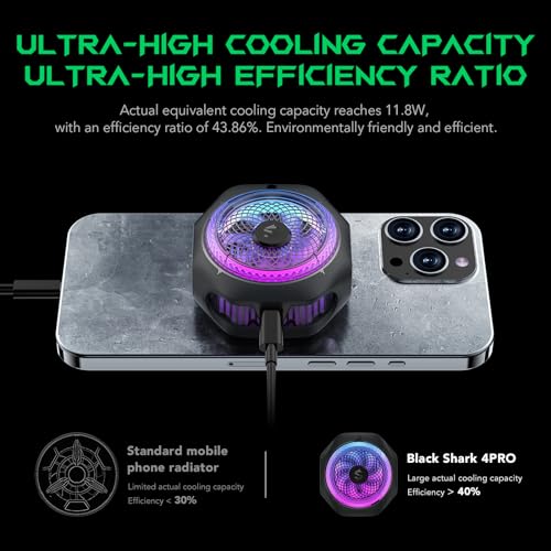 Black Shark Magnetic Cell Phone Cooler 4Pro, Portable RGB Cooling Fan, Cellphone Radiator with Removable Grip, App-Controlled Smart Temperature Control for iPhone MagSafe Series/Android/Tablet/iPad - color: New 4Pro Black