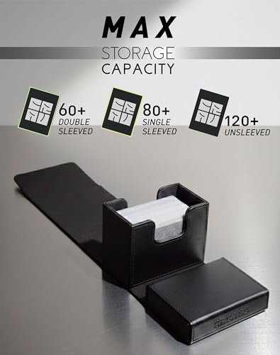 Card Deck Box for Trading Cards Battle Fits 60+ Double-Sleeved Cards anti-loss design for Dice tray and Accessories (black) - color: black