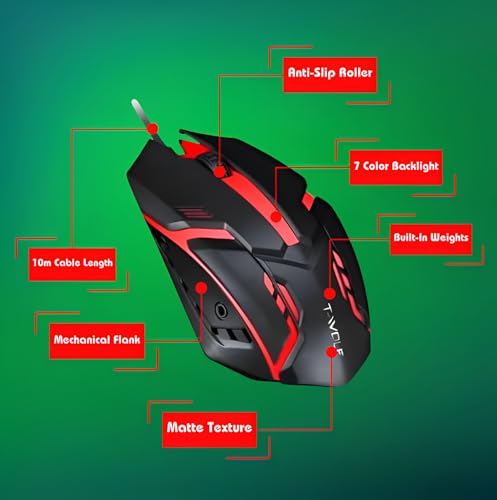 Wired USB Mouse – RGB Optical Computer Mouse,1200 DPI Office,Home and Game Mice for Windows PC, Laptop, Desktop, Notebook, for Right or Left Hand Use (Black)