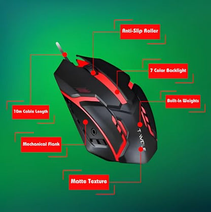 Wired USB Mouse – RGB Optical Computer Mouse,1200 DPI Office,Home and Game Mice for Windows PC, Laptop, Desktop, Notebook, for Right or Left Hand Use (Black)