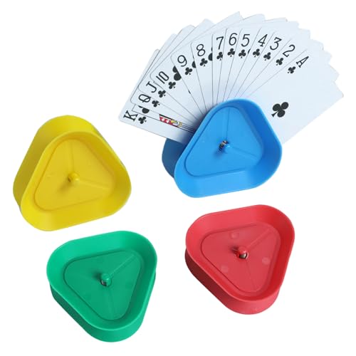 4 Pcs Triangle Shaped Hands Playing Card Game Holder, 4 Colors Hands Free Triangle Shaped Poker Tray for Groups Who Like to Play Cards Hands Card Stand Holder