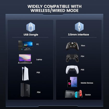 EKSA 2.4GHz Wireless Gaming Headset for PC, PS4, PS5, Gaming Headphones with Noise Cancelling Microphone, 7.1 Surround Sound, 36Hr Battery, RGB, 3.5mm Wired Computer Headset - color: Black