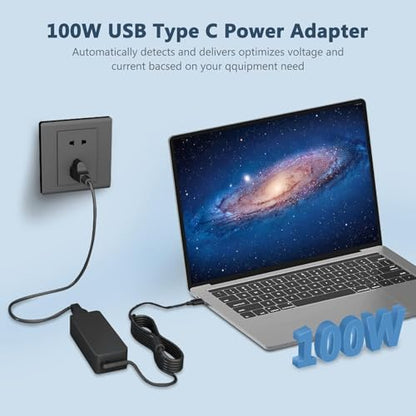 100W Universal USB-C Power Adapter Fast Charger, Compatible with Mac Book Pro/Air 16, 15, 14, 13 Inch,Mac Book Air 13 Inch 2026 2025 2024, Lenovo, Acer, Dell, Asus - color: Black