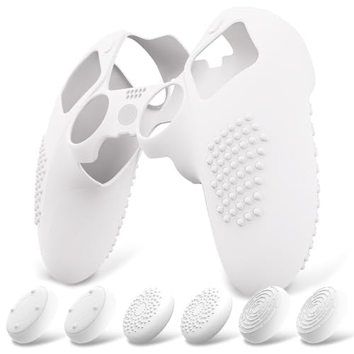 PlayVital 3D Studded Edition Anti-Slip Silicone Cover Case for ps5 Edge Controller, Soft Rubber Protector Skin for ps5 Edge Wireless Controller with 6 Thumb Grip Caps - White - color: White