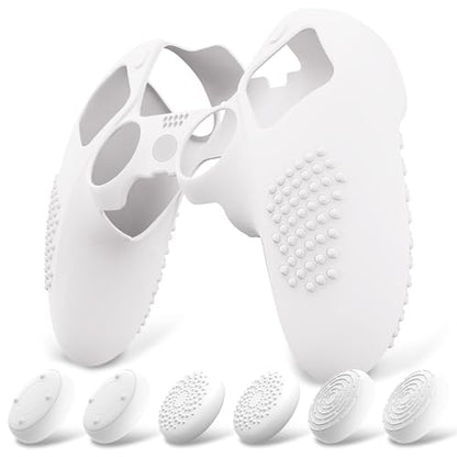 PlayVital 3D Studded Edition Anti-Slip Silicone Cover Case for ps5 Edge Controller, Soft Rubber Protector Skin for ps5 Edge Wireless Controller with 6 Thumb Grip Caps - White - color: White