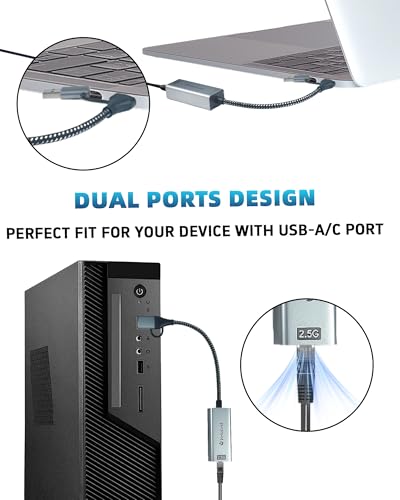 USB A/C to Ethernet Adapter,Ethernet to USB,USBA to RJ45 for Nintendo Switch 2 ,Gigabit Ethernet Adapter, LAN Network for Laptop, MacBook,Chromebook,Surface, Desktop,PC and More (USB A+C 2.5G) - size: USB A+C 2.5G