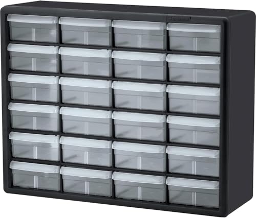 Akro-Mils 24-Drawer Plastic Drawer Storage Cabinet for Garage Organization, Bead Organizer, Building Bricks Storage, Teacher Toolbox, Makeup Organizer, 20" W x 6" D x 16" H, 10124 Black - color: Black, size: 24 Drawer, style: 1 Pack