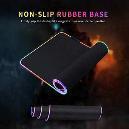 RGB Gaming Mouse Mat Pad - Large Extended Led Mousepad with 14 Lighting Modes 2 Brightness,Big Gaming pad Extra Long Computer Keyboard Mat Anti-Slip Waterproof - 31.5 x 11.8 Inch-Black
