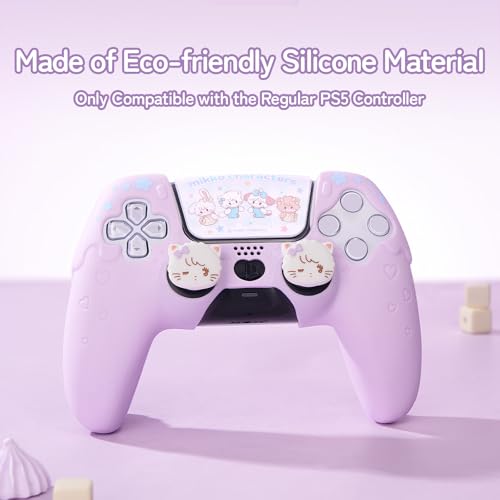 GeekShare Compatible with ps5 Controller Skin Set, Silicone Protective Shell for Gaming Consoles Wireless Controller, Sweet Ice Cream Purple Cover with 2 Thumb Grip Caps - Mikko - color: Mikko
