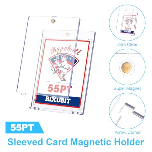25-Pack 55pt Magnetic Card Holders for Sleeved Cards | Wide 2.63"×3.7" inner space fits pre-sleeved cards, double protection, sleeve cards first then store in one touch card holder - size: 25ct 55PT Sleeved Card Holder