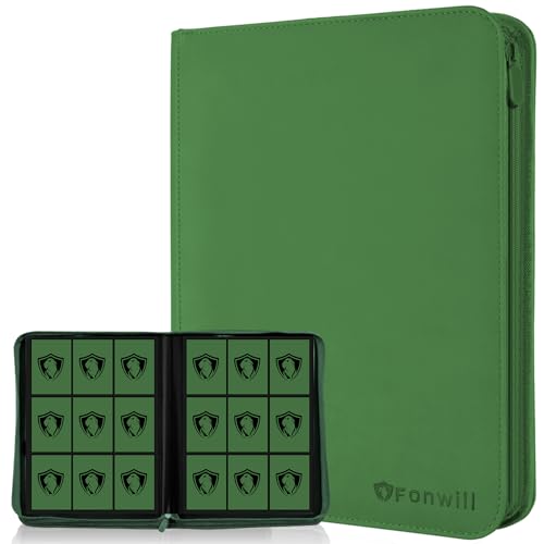 Card Binder 9 Pocket with Zipper,360 Pockets Trading Card Holder Book, Premium PU Cover Zip Folder Binder for TCG, MTG,Sports Cards, Game Cards (Greens) - color: 2-Green, size: 9 Pocket 360