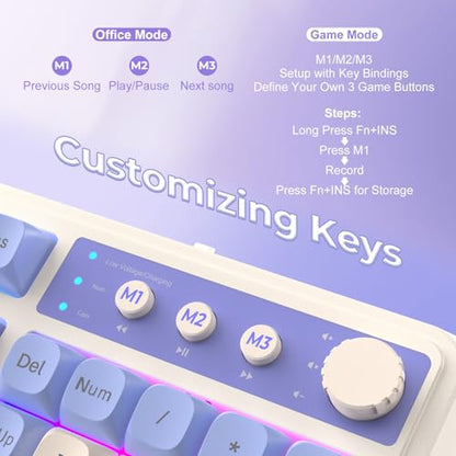 AULA S99 Wireless Keyboard,Bluetooth Computer Gaming Keyboards | 99 Keys with Number Pad,RGB Backlit,Programmable,Creamy Sounding,Tri-Mode BT/2.4GHz/USB-C,2000mAh Thocky Membrane Keyboard - color: Gradient Purple