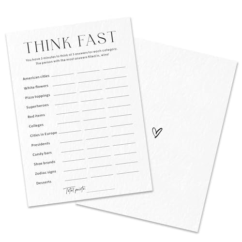 Party Games for Adults & Birthday Games for Bachelorette, Office – Think Fast - 30 Pcs Ice Breaking Cards, Add Laughter and Conversation to Any Celebration (5" x 7")- A04 - color: Think Fast