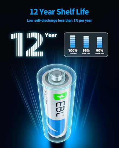 EBL AA Alkaline Batteries 100 Pack, 1.5V Long-Lasting Double A Battery | Upgraded 2X Power, Leakproof Design, 12-Year Shelf Life for Household & Business Devices, Non-Rechargeable - size: AA 100 Count (Pack of 1)