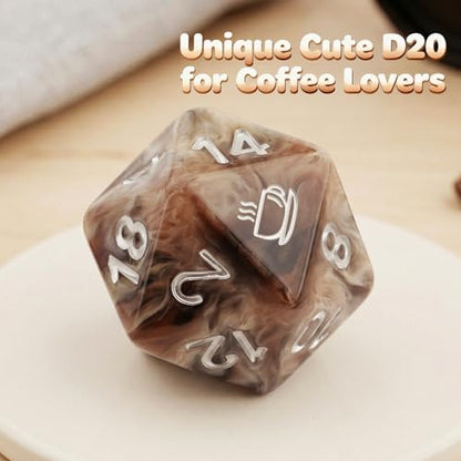 Haxtec Coffee DND Dice Set 7PCS Polyhedral D&D Dice for Roleplaying Games, D20 with Espresso Cup Icon, Latte Resin Dice with Velvet Pouch for Dungeons and Dragons, Great Gift for DND Lovers & Gamers - color: Coffee