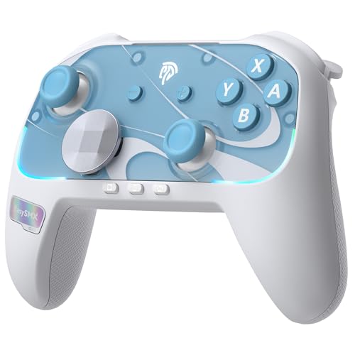 EasySMX S10 Controller for Switch 2/ Switch/PC-One Key Wake-up | TMR Anti-Drift Joystick, Mechanical Buttons, 6 Axis Gyro, Bluetooth Switch Controller with RGB & Swappable D-Pad - color: white blu