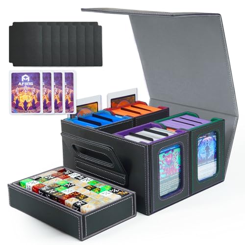 AFIING Commander Deck Box for MTG, Holds 400+ Double-Sleeved Cards, 4 Removable Deck Cases with Display Window, Dice Tray/Handle,Trading Card Storage Organizer/Dividers for TCG (Multicolore) - color: Multicolored