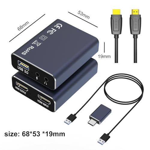dobestyou 4K Capture Card Grey for Streaming, Recording & Gaming – HDMI Video Capture Device with USB 3.0, 1080p 60fps, Plug & Play,Zero Latency for PS5, Xbox, Switch, OBS, PC, Mac - size: Capture Card With Hdmi Cable-Grey