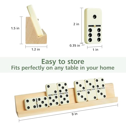 Dominos Set for Adults with 4 Wooden Racks,Double 6 Dominoes Set with Portable Case, 28 Standard Domino Tiles for Family Board Games
