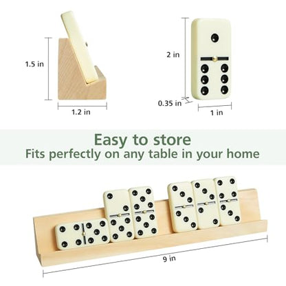Dominos Set for Adults with 4 Wooden Racks,Double 6 Dominoes Set with Portable Case, 28 Standard Domino Tiles for Family Board Games