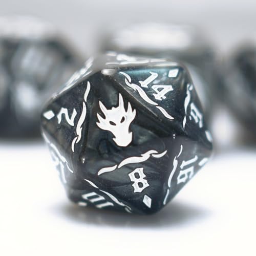 dice Set for Dungeon and Dragons D&D MTG 7-Die RPG Polyhedral Dice，D20 D12 D10 D8 D6 D4 D% (Black) - color: Black
