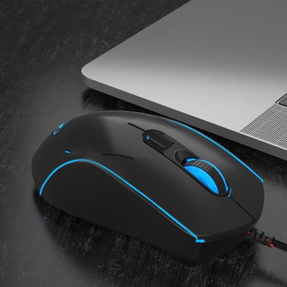 Wired Gaming Mouse, Ergonomic USB Optical Mouse with 7 Colors Breathing LED Backlit, 6 Adjustable Speed Levels from 600 to 3200 for Laptop PC - color: Black
