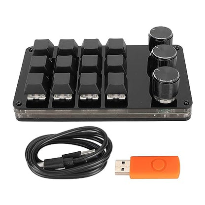 ASHATA 12 Key Mechanical Gaming Keyboard, One Handed Keypad, Custom Programme Hot Swappable Keyboard with 3 Knob Cable Separation Blue Switch for Office Gaming, ASHATAr127mui0bn
