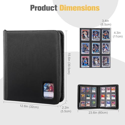 ProCase Top Loader Binder, 9 Pocket Holds 324 Toploaders, Black | Non-PVC Pockets Waterproof PU Leather Binder for Trading Cards or Sports Cards, Compatible with TCG, MTG in 3"x4" Toploader - color: 2-Black