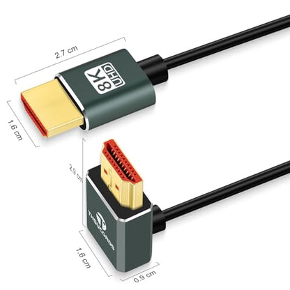 Thsucords Ultra Thin 8K HDMI 2.1 90 Degree Up Angle Cable 3.3FT, Flexible Slim High Speed Cord Support 4K@120Hz 8K@60Hz Compatible with Roku TV/HDTV/PS5/Blu-ray - size: 3.3FT, style: 90 Degree Up Angle