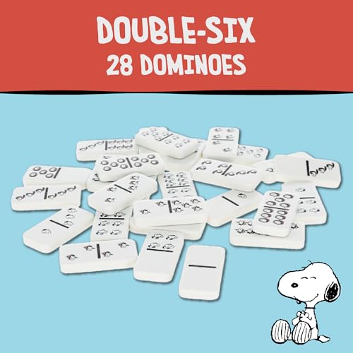 AQUARIUS Peanuts Family Double 6 Dominoes Game – Snoopy & Friends Classic Domino Set for Kids and Adults – 28 Durable Tiles, Officially Licensed Peanuts Merchandise, Fun Family Game Night Activity