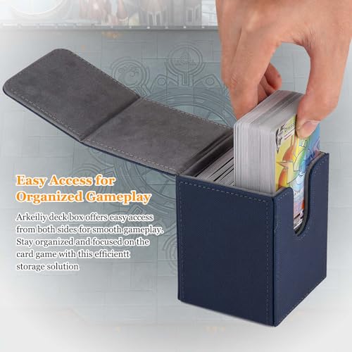 Arkeiliy Card Deck Box, 110+ Storage MTG Deck Box with 50 Pcs Card Sleeve, Collectible Trading Card Cases for Magic Commander and More (Blue) - color: Blue