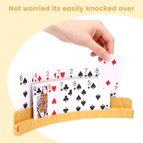 2 Packs of Double-Layer Card Holders with Wood Grain Design，Playing Card Holder for Kids Adults Hands Free Card Holder for Family Card Game Nights Poker Parties - color: Wood Grain Design(2pack)