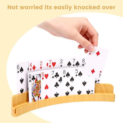 2 Packs of Double-Layer Card Holders with Wood Grain Design，Playing Card Holder for Kids Adults Hands Free Card Holder for Family Card Game Nights Poker Parties - color: Wood Grain Design(2pack)