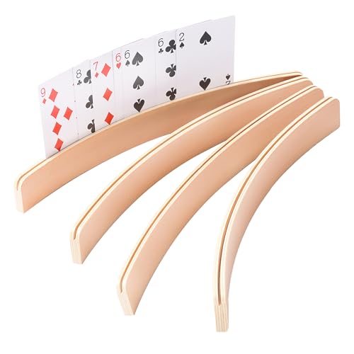 GSE Set of 4 Curved Wooden Playing Cards Holders Racks Trays, 12.5-Inch | Hand Free Playing Card Trays, For Bridge, Hand & Foot, Rummy, UNO Card Games, For Seniors Adults - style: 12.5" Card Holders