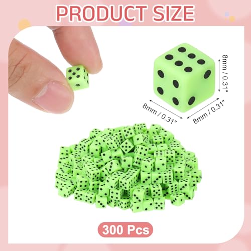 uxcell 300Pcs Mini Dice, 8mm/0.31" Acrylic Tiny Six Side Game Dot Square Dice Bulk for Table Board Game Party Activities, Green/Black - color: Green/Black, size: 8mm/0.31"