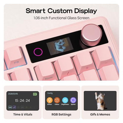 EPOMAKER TH108 V2 PRO Full Size Mechanical Keyboard with Screen&Knob, 10000mAh, BT/2.4Ghz, Mac Modifier PBT Keycap, Hot Swap, RGB, Gasket, Wireless Gaming Keyboard for Mac/PC (Pink, Sea Salt Silent) - color: Pink, size: Sea Salt Silent