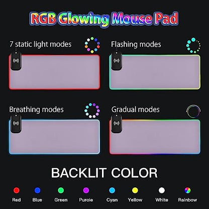 Light Violet RGB Gaming Mouse Pad, Large Mousepad with 14 Lighting Modes, Big Mouse Mat LED Extended Mouse Pad Anti-Slip, Computer Keyboard Mousepad Mat 31.5 x 11.8 Inch - color: Light Violet, size: XX-Large 31.5x11.8in