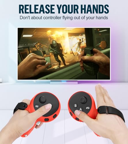 Silicone Cover Set Compatible with Meta Oculus/Quest 3, VR Accessories Protective Cover Includes Controller Grips, Front Shell Headset Cover and Face Cover, Not Fit Quest 3S(Red) - color: Red