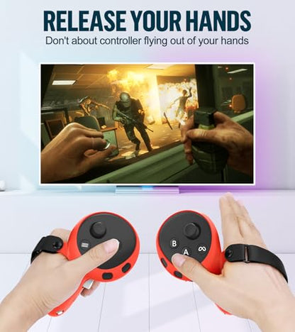 Silicone Cover Set Compatible with Meta Oculus/Quest 3, VR Accessories Protective Cover Includes Controller Grips, Front Shell Headset Cover and Face Cover, Not Fit Quest 3S(Red) - color: Red