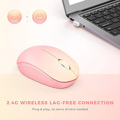 seenda Wireless Mouse, 2.4G Noiseless Mouse with USB Receiver Portable Computer Mice for PC, Tablet, Laptop, Notebook with Windows System - Gradient Pink - color: Gradient Pink