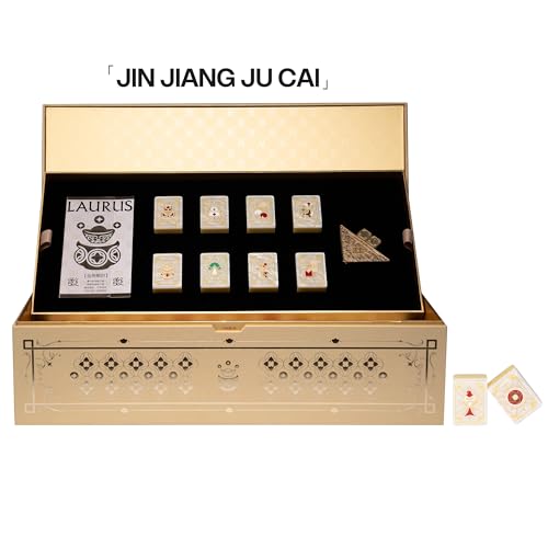 Premium Mahjong Set in Elegant Gift Box with Large Acrylic Tiles | Chinese Mahjong Game Set for Adults, Easy-to-Handle Tiles, Luxury Tabletop Set for Gifting, Family Gatherings & Collection - color: Gold