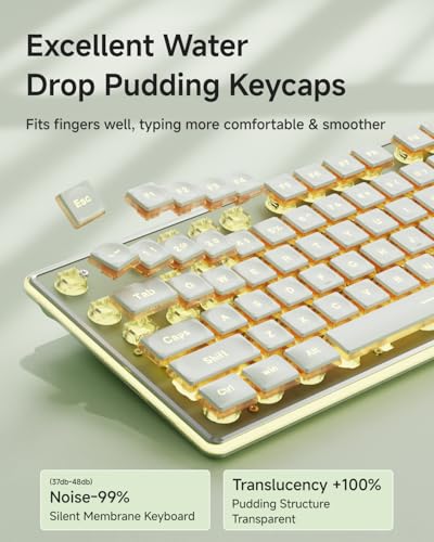 SEUNKWANG EWEADN GX710S Backlit Computer Keyboards, Wired USB Keyboard with Warm Backlit, Metal Panel, Plug and Play, Pudding Keycaps Full Size Quiet Computer Keyboard for Win/PC/Laptop-Green - color: Green