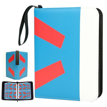 Card Binder 4 Pocket, Small Trading Card Binder holds 400 Card with 50 Removable Sleeves, Favourites Waterproof PU Album with Zipper for TCG, MTG, Gaming Football Sports Cards, Blue - color: Blue