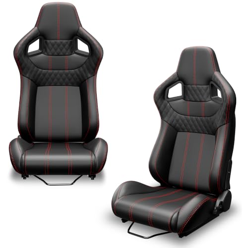2 Pcs Adjustable Universal Racing Seats with Double Sliders, Reclinable Bucket Seats, 1 Pair of Sport Seats for Vehicles (Black U) - color: Black U