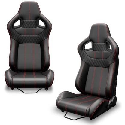 2 Pcs Adjustable Universal Racing Seats with Double Sliders, Reclinable Bucket Seats, 1 Pair of Sport Seats for Vehicles (Black U) - color: Black U