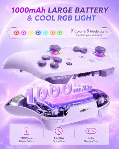 Switch Controller, Wireless Bluetooth Controller for Nintendo Switch 2/Switch/Lite/OLED, game controllers Compatible with iPhone/Mac/iPad/iOS/Android/Phone/PC/Steam and TV with Rotary Motors, RGB Hall Effect Joysticks/Macro Back Buttons/Turbo Modes/6-Axis