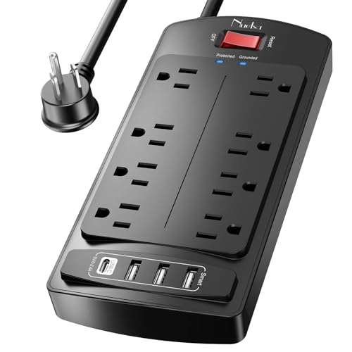10 Feet Surge Protector Power Strip - Nuetsa Extension Cord with 8 Outlets and 4 USB Ports, Flat Plug, 2700 Joules, for Home, School, College Dorm Room, and Office, ETL Listed, Black - color: Black(8 Outlets), size: 10 Ft